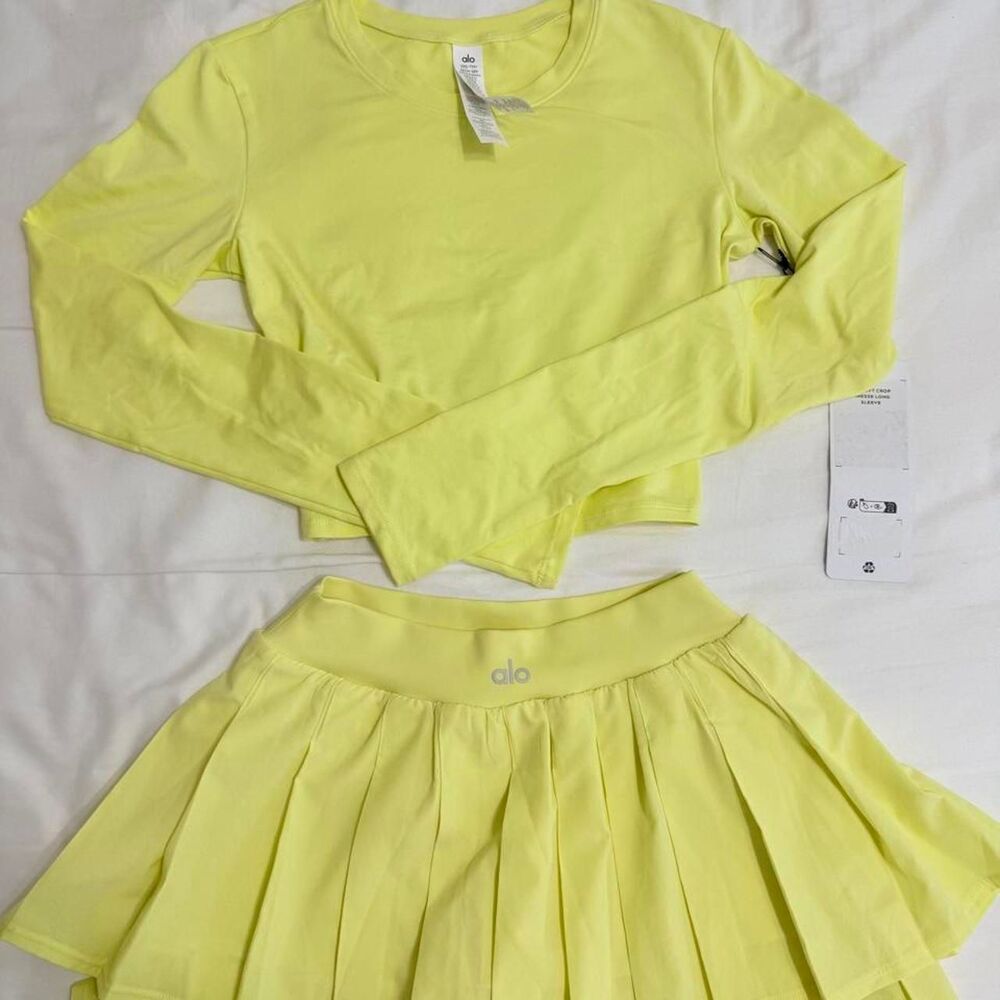 Alo Yoga Sunshine Double or Nothing Tennis Skirt XS NWOT - Alosoft Crop Top XXS